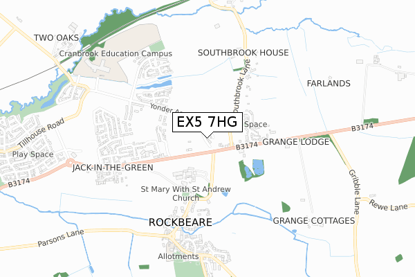 EX5 7HG map - small scale - OS Open Zoomstack (Ordnance Survey)