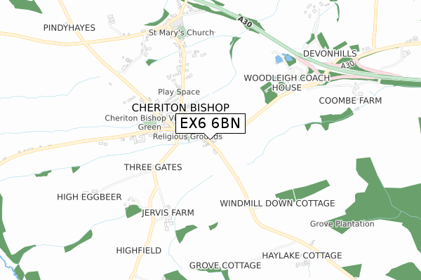 EX6 6BN map - small scale - OS Open Zoomstack (Ordnance Survey)