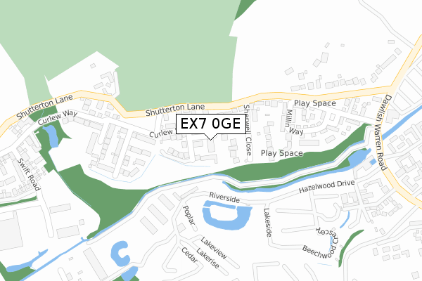 EX7 0GE map - large scale - OS Open Zoomstack (Ordnance Survey)