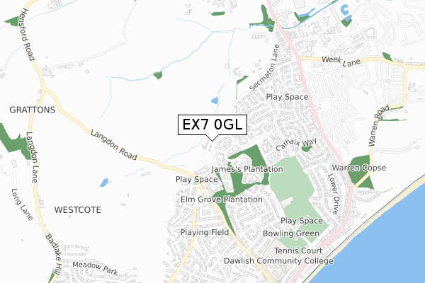 EX7 0GL map - small scale - OS Open Zoomstack (Ordnance Survey)
