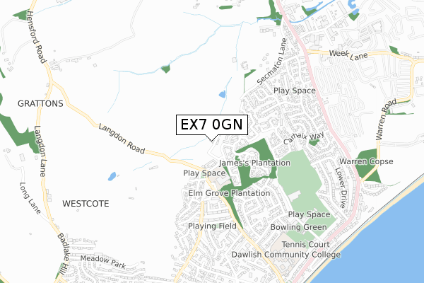 EX7 0GN map - small scale - OS Open Zoomstack (Ordnance Survey)