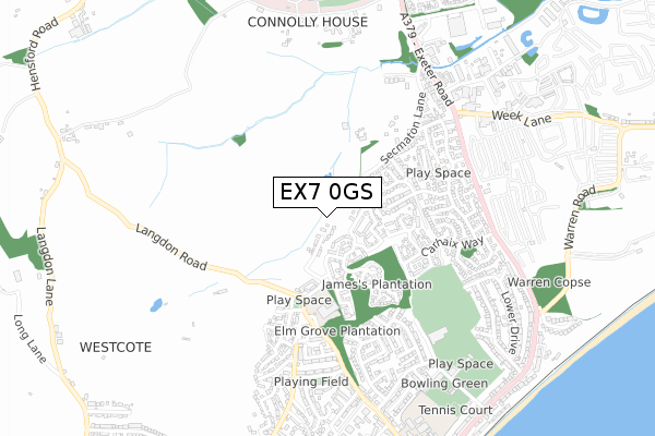 EX7 0GS map - small scale - OS Open Zoomstack (Ordnance Survey)