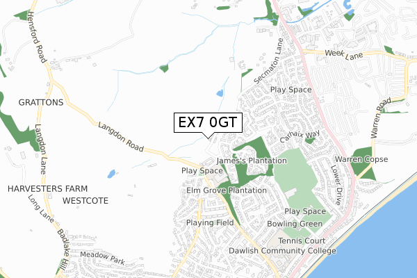 EX7 0GT map - small scale - OS Open Zoomstack (Ordnance Survey)