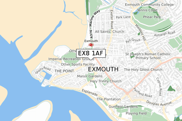 EX8 1AF map - small scale - OS Open Zoomstack (Ordnance Survey)