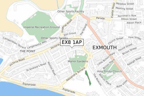 EX8 1AP map - large scale - OS Open Zoomstack (Ordnance Survey)