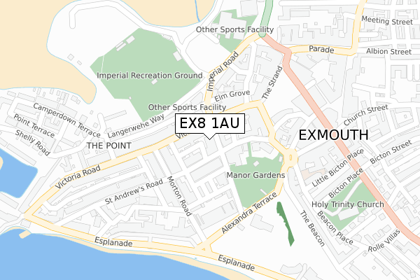 EX8 1AU map - large scale - OS Open Zoomstack (Ordnance Survey)