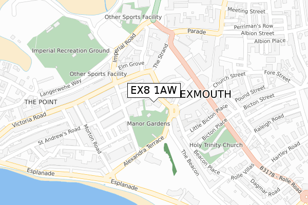 EX8 1AW map - large scale - OS Open Zoomstack (Ordnance Survey)