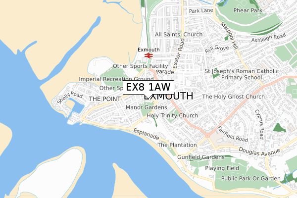 EX8 1AW map - small scale - OS Open Zoomstack (Ordnance Survey)