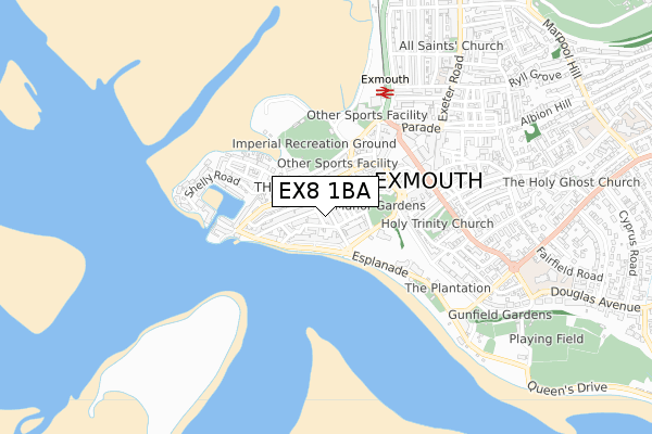 EX8 1BA map - small scale - OS Open Zoomstack (Ordnance Survey)