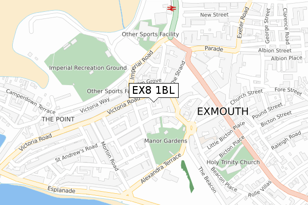 EX8 1BL map - large scale - OS Open Zoomstack (Ordnance Survey)