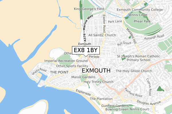 EX8 1BY map - small scale - OS Open Zoomstack (Ordnance Survey)