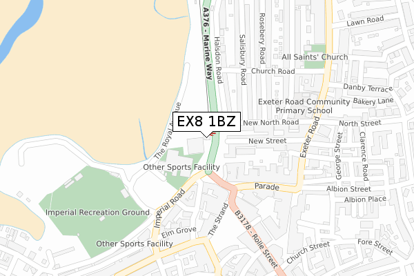 EX8 1BZ map - large scale - OS Open Zoomstack (Ordnance Survey)