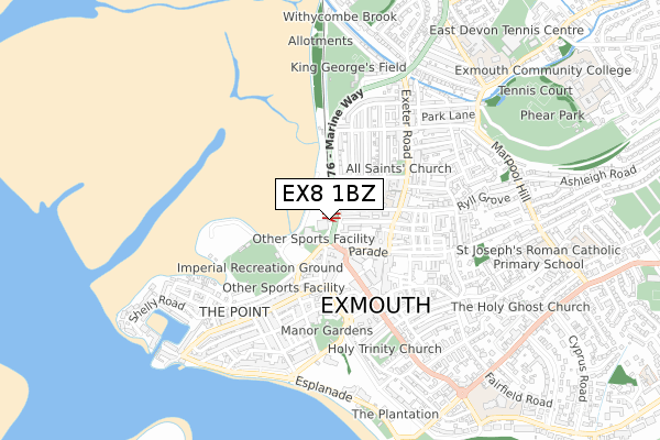 EX8 1BZ map - small scale - OS Open Zoomstack (Ordnance Survey)