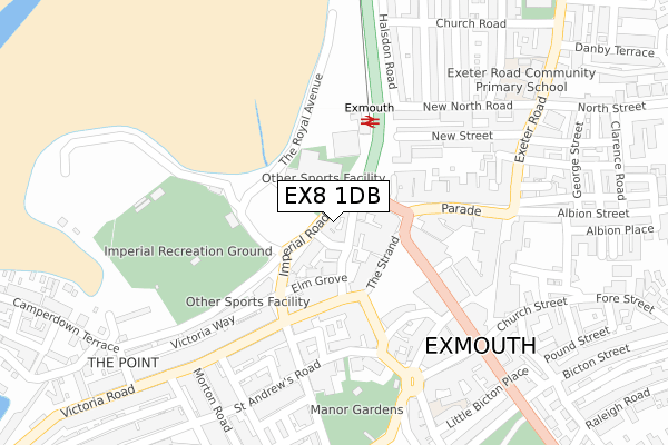 EX8 1DB map - large scale - OS Open Zoomstack (Ordnance Survey)
