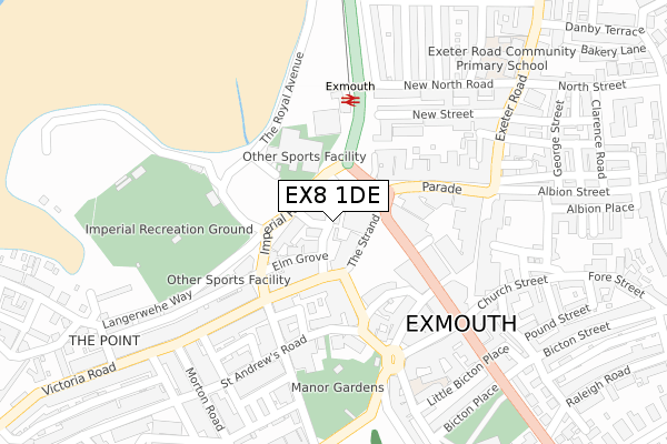 EX8 1DE map - large scale - OS Open Zoomstack (Ordnance Survey)