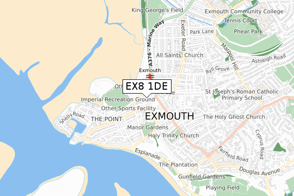 EX8 1DE map - small scale - OS Open Zoomstack (Ordnance Survey)