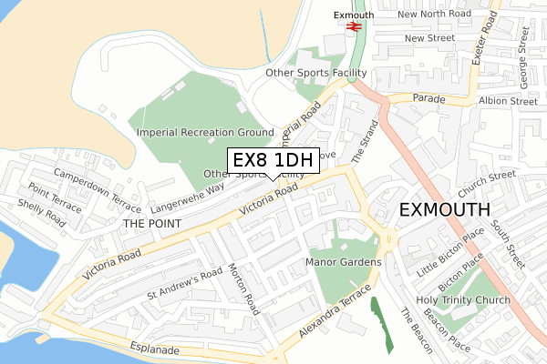 EX8 1DH map - large scale - OS Open Zoomstack (Ordnance Survey)