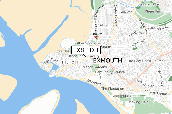EX8 1DH map - small scale - OS Open Zoomstack (Ordnance Survey)