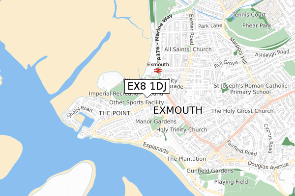 EX8 1DJ map - small scale - OS Open Zoomstack (Ordnance Survey)