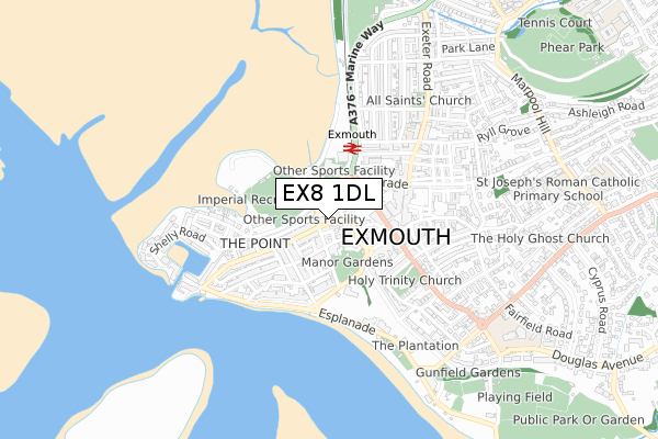 EX8 1DL map - small scale - OS Open Zoomstack (Ordnance Survey)