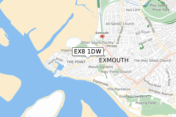 EX8 1DW map - small scale - OS Open Zoomstack (Ordnance Survey)