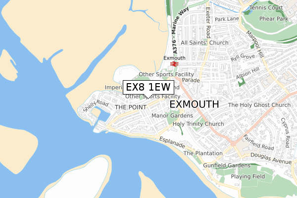 EX8 1EW map - small scale - OS Open Zoomstack (Ordnance Survey)
