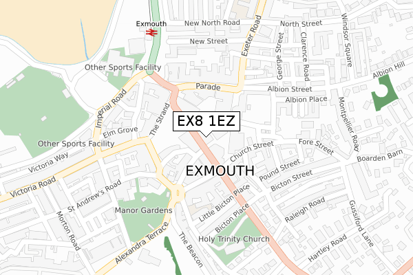 EX8 1EZ map - large scale - OS Open Zoomstack (Ordnance Survey)