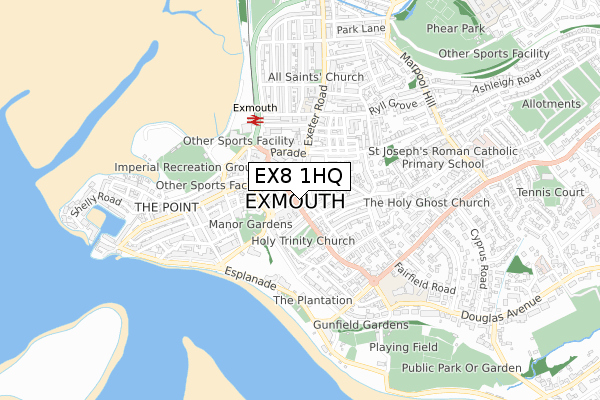 EX8 1HQ map - small scale - OS Open Zoomstack (Ordnance Survey)