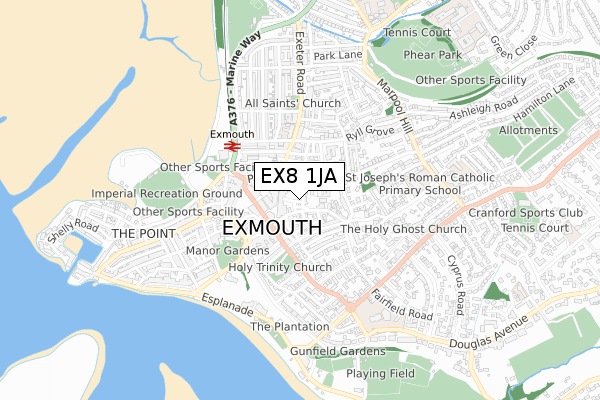 EX8 1JA map - small scale - OS Open Zoomstack (Ordnance Survey)