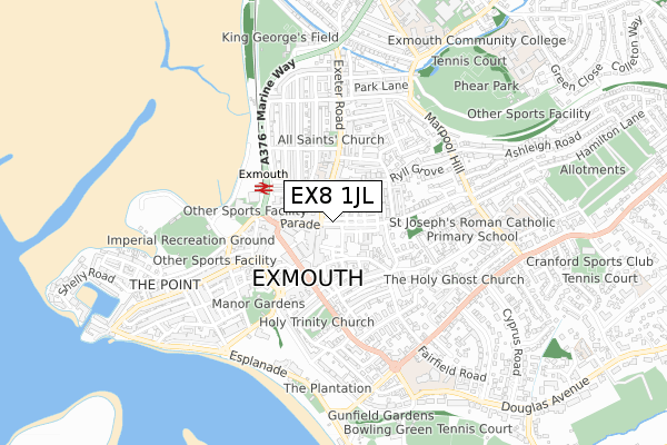 EX8 1JL map - small scale - OS Open Zoomstack (Ordnance Survey)