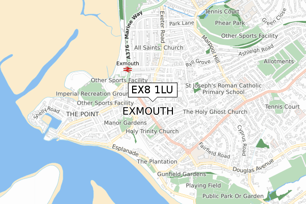 EX8 1LU map - small scale - OS Open Zoomstack (Ordnance Survey)