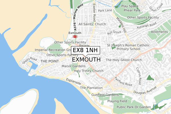 EX8 1NH map - small scale - OS Open Zoomstack (Ordnance Survey)