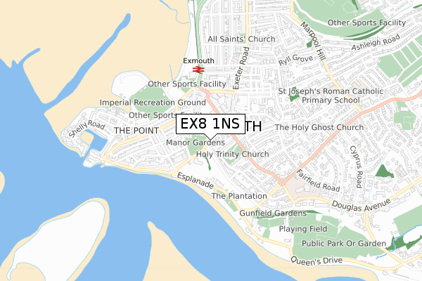 EX8 1NS map - small scale - OS Open Zoomstack (Ordnance Survey)