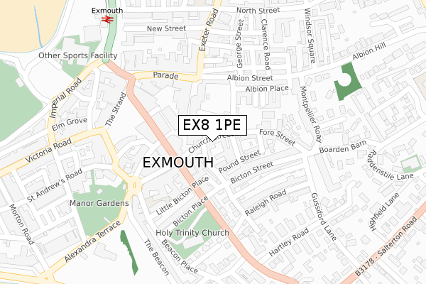 EX8 1PE map - large scale - OS Open Zoomstack (Ordnance Survey)