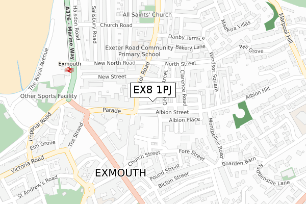 EX8 1PJ map - large scale - OS Open Zoomstack (Ordnance Survey)