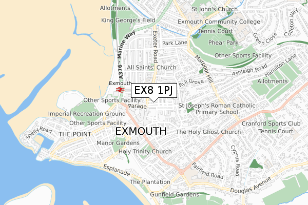 EX8 1PJ map - small scale - OS Open Zoomstack (Ordnance Survey)