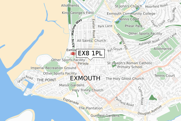 EX8 1PL map - small scale - OS Open Zoomstack (Ordnance Survey)