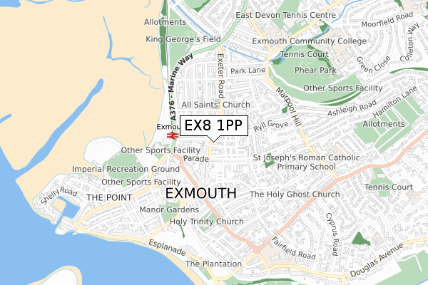 EX8 1PP map - small scale - OS Open Zoomstack (Ordnance Survey)