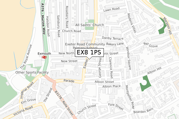 EX8 1PS map - large scale - OS Open Zoomstack (Ordnance Survey)