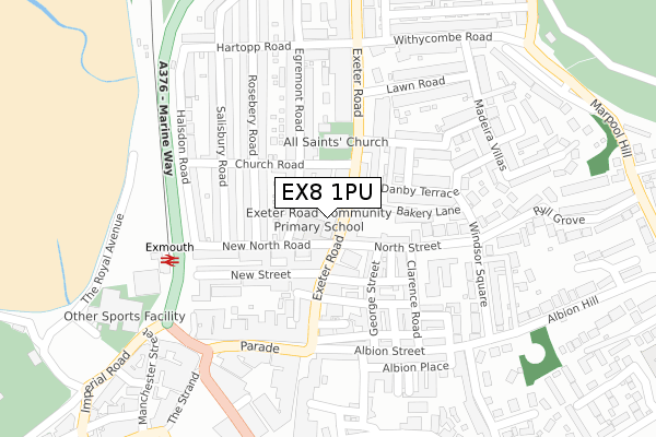 EX8 1PU map - large scale - OS Open Zoomstack (Ordnance Survey)