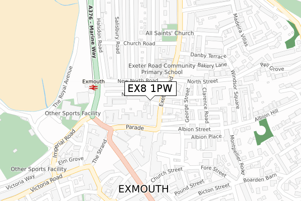 EX8 1PW map - large scale - OS Open Zoomstack (Ordnance Survey)