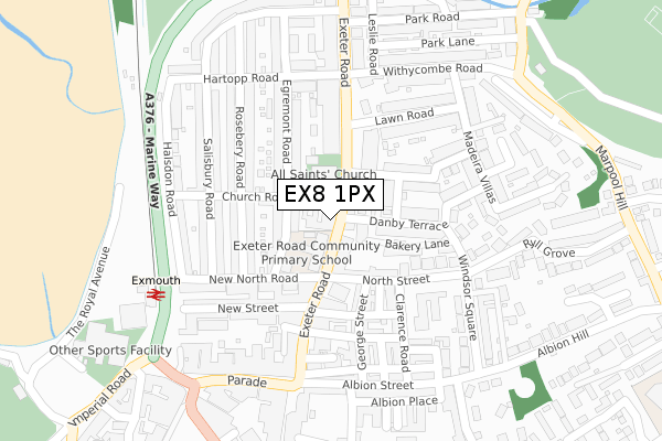 EX8 1PX map - large scale - OS Open Zoomstack (Ordnance Survey)