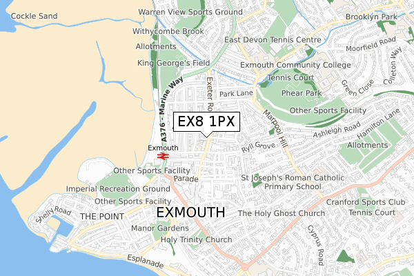 EX8 1PX map - small scale - OS Open Zoomstack (Ordnance Survey)