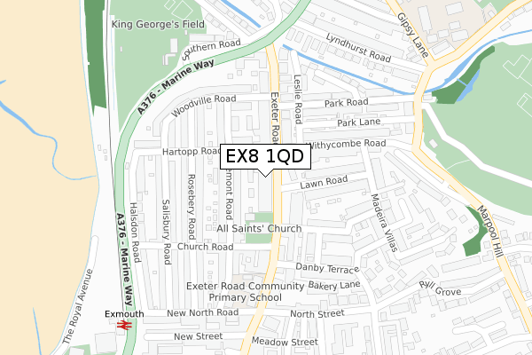 EX8 1QD map - large scale - OS Open Zoomstack (Ordnance Survey)