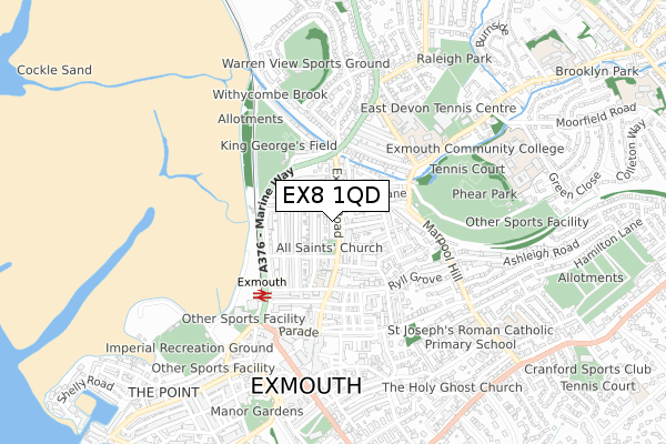 EX8 1QD map - small scale - OS Open Zoomstack (Ordnance Survey)