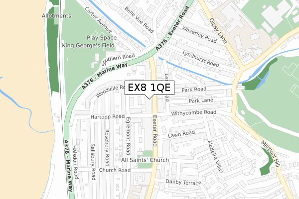 EX8 1QE map - large scale - OS Open Zoomstack (Ordnance Survey)