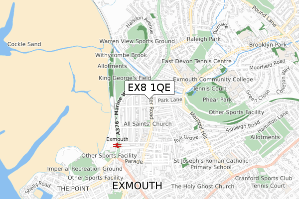 EX8 1QE map - small scale - OS Open Zoomstack (Ordnance Survey)