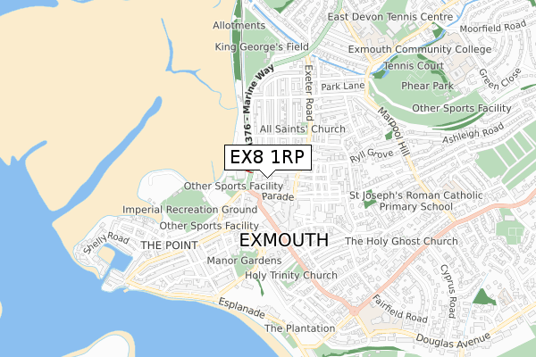 EX8 1RP map - small scale - OS Open Zoomstack (Ordnance Survey)