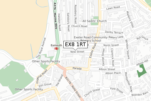 EX8 1RT map - large scale - OS Open Zoomstack (Ordnance Survey)