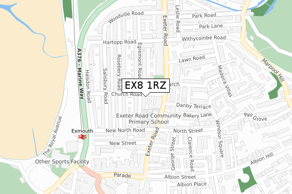 EX8 1RZ map - large scale - OS Open Zoomstack (Ordnance Survey)